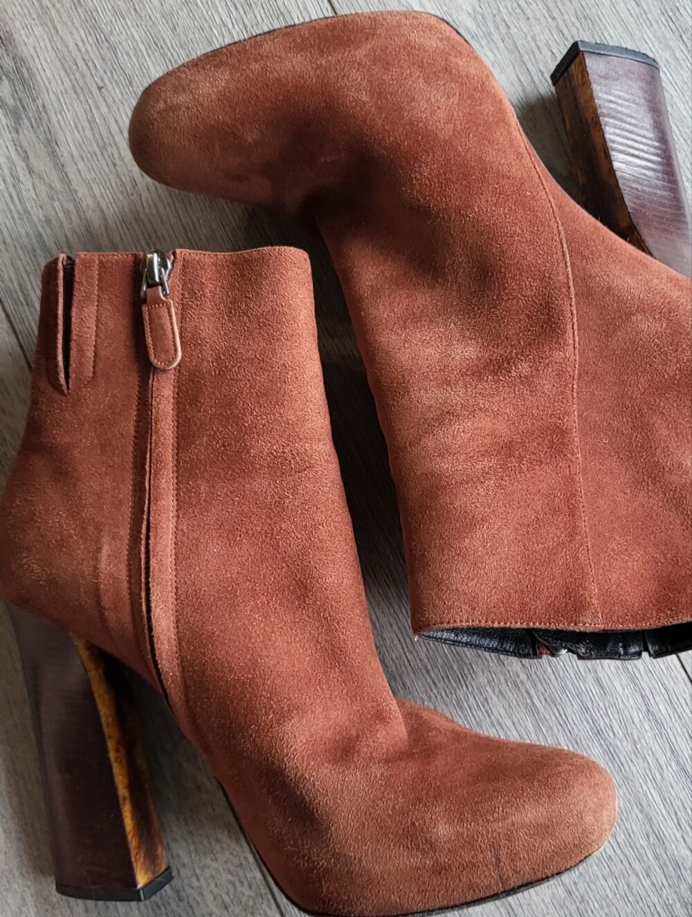 Barbara Bui Brown Suede Platform Booties Block Heel Boots Size 37 US 7